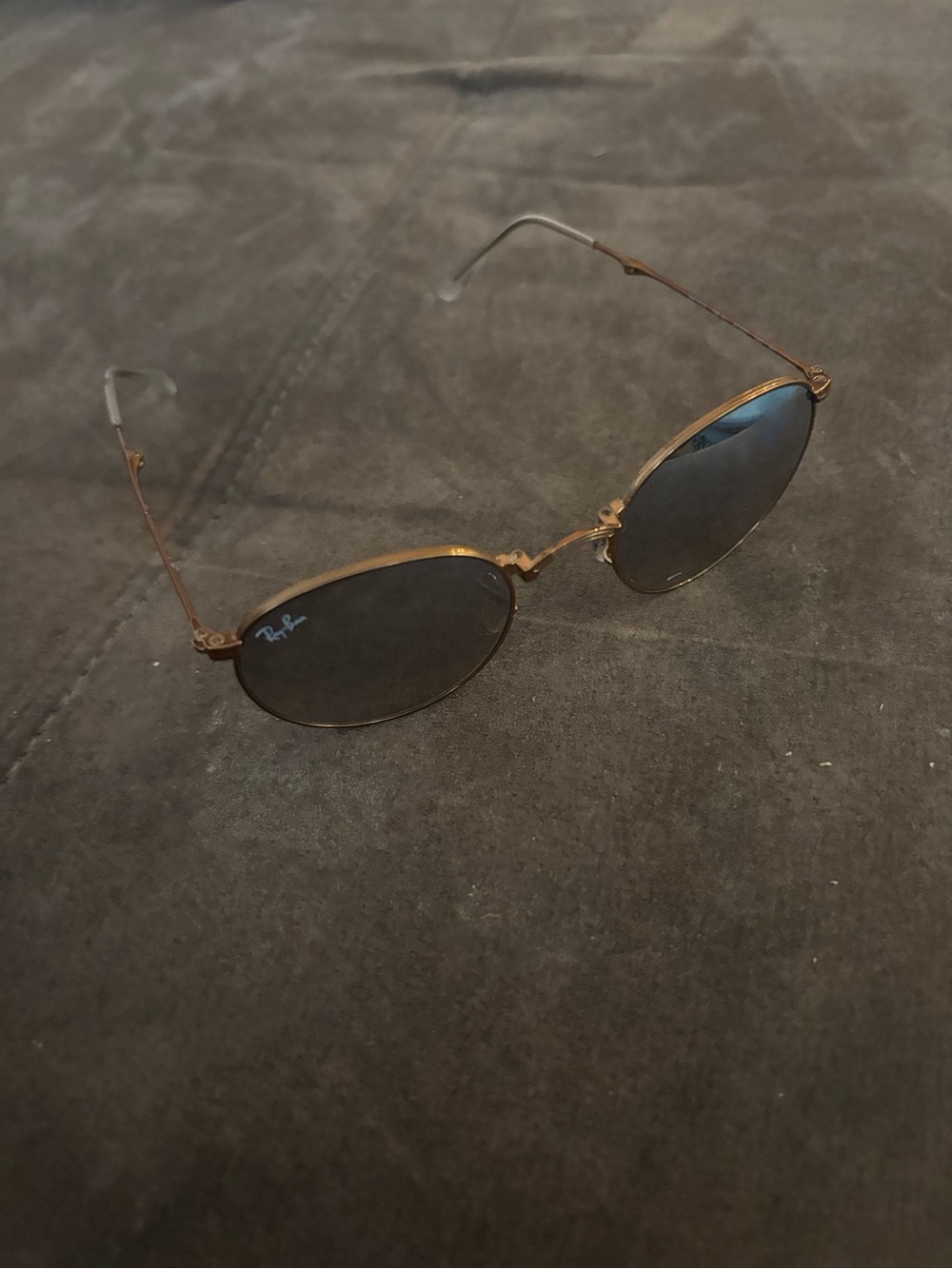 Ray-Ban Gold Frame Oval Sunglasses with Black Lenses